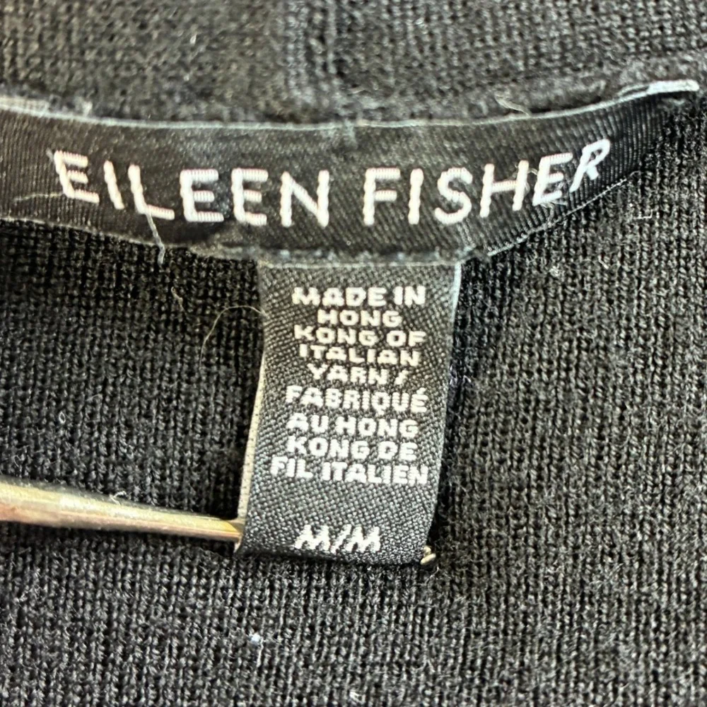Eileen Fisher Women's M Black Superfine Merino Wool Long Duster Cardigan Pocket - Picture 4 of 14